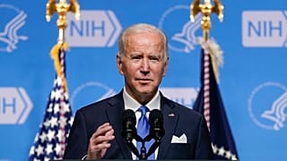 President Joe Biden speaks about the COVID-19 variant named omicron during a visit to the National Institutes of Health on Dec. 2, 2021, in Bethesda.