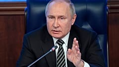 Russian President Vladimir Putin at an extended meeting of the Russian Defense Ministry Board at the National Defense Control Center in Moscow, Russia, Tuesday, Dec. 21, 2021.