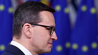Poland Prime Minister Mateusz Morawiecki arrives for an EU Summit at the European Council building in Brussels on Thursday.