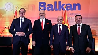 Serbian President Aleksandar Vucic, Albanian PM Edi Rama, Deputy Minister of Finance of North Macedonia Dimitar Kovacevski, and North Macedonia's PM Zoran Zaev.