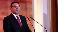 North Macedonia's Prime Minister Zoran Zaev speaks during a press conference after the "Open Balkan" initiative at the Palace of Brigades, Tirana, Albania, December 21, 2021.