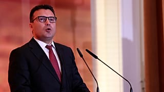 North Macedonia's Prime Minister Zoran Zaev speaks during a press conference after the "Open Balkan" initiative at the Palace of Brigades, Tirana, Albania, December 21, 2021.