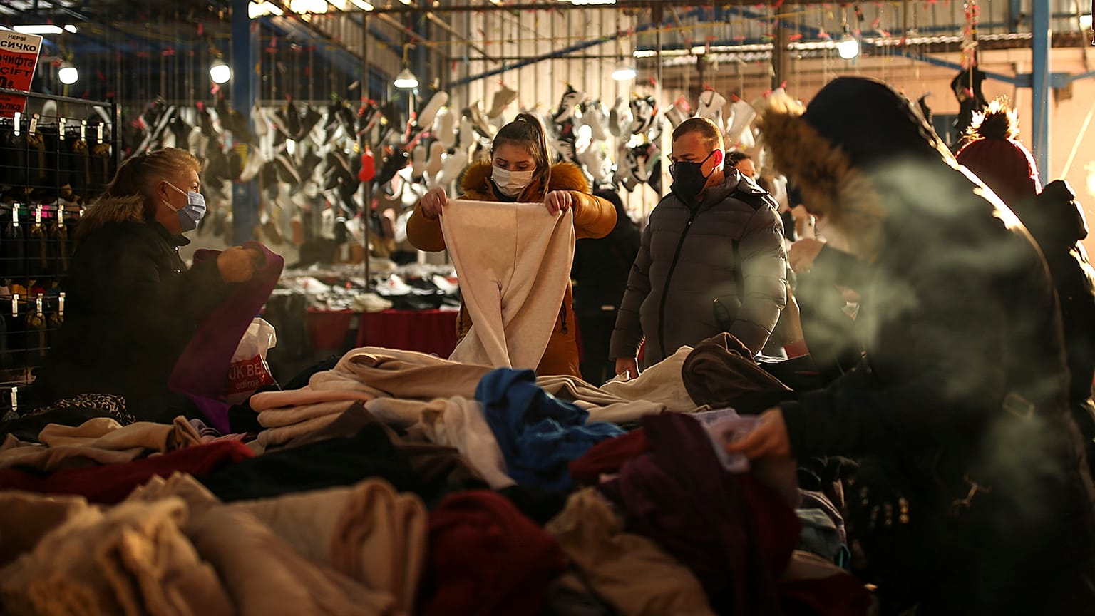 Bulgarian tourists shop at a bazaar in Edirne, near Bulgaria border, in Turkey
