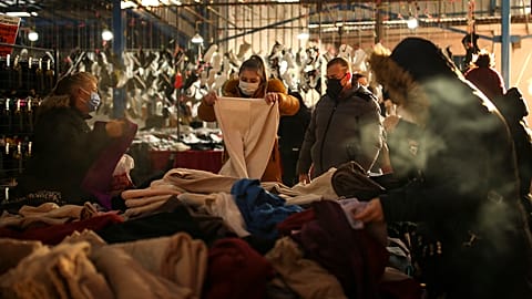 Bulgarian tourists shop at a bazaar in Edirne, near Bulgaria border, in Turkey