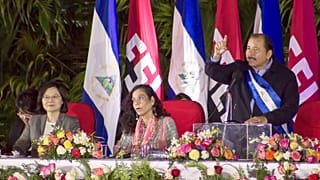 Nicaragua's President Daniel Ortega speaks during his inauguration ceremony, next to his wife (C), and Taiwan's President Tsai Ing-wen in Managua, Nicaragua, Jan. 10, 2017.