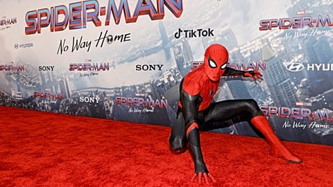 In this file photo taken on December 13, 2021, a fan in cosplay is seen at Sony Pictures' "Spider-Man: No Way Home" Premiere in Los Angeles, California. 