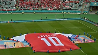 Denmark fans and players show their support for Christian Eriksen following his cardiac arrest at Euro 2020