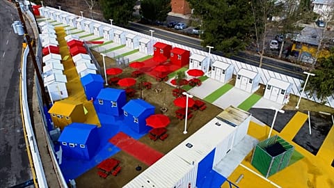 Arial view of the Chandler Tiny Home Village in Los Angeles City, USA