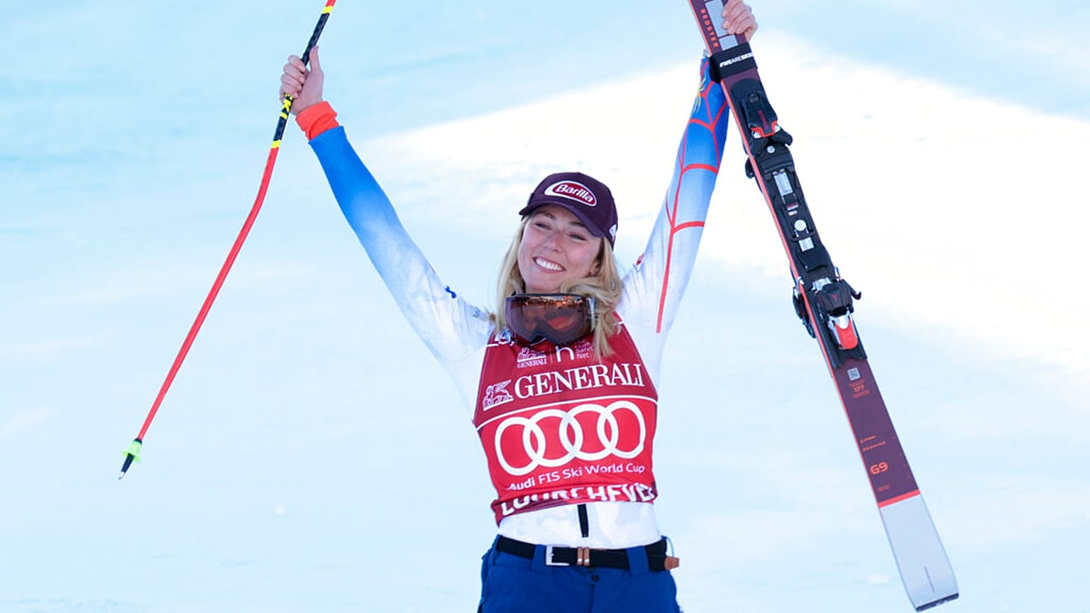 Ski-Star Mikaela Shiffrin in Courchevel auf dem Siegertreppchen