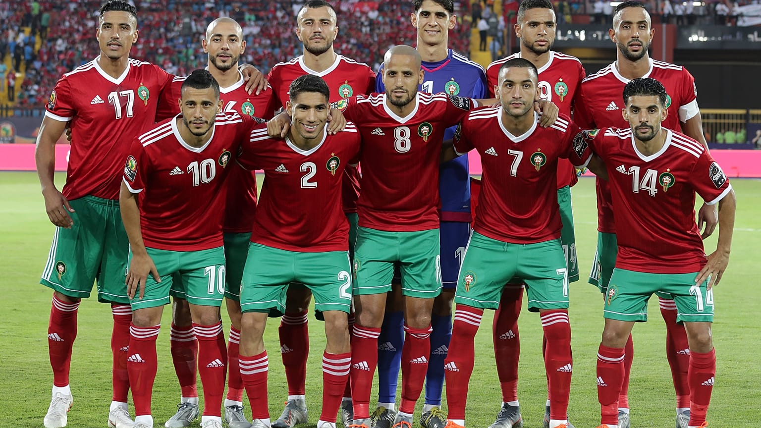 لاعبو منتخب المغرب خلال مشاركتهم في كأس الأمم الإفريقية لكرة القدم في القاهرة. 2019/06/28