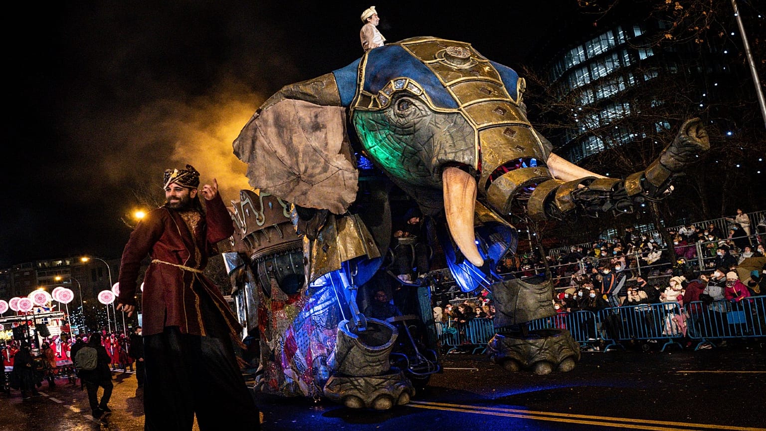 Members of the "Cabalgata de Reyes" parade in Madrid, Spain, Wednesday, Jan. 5, 2022