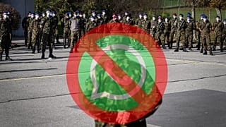 Photo d'illustration : réservistes de l'armée suisse sur la base de Moudon, le 8 novembre 2020. Montage : euronews