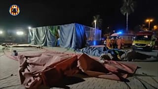 El castillo inflable tras el accidente en Milsata, Valencia, España 4/1/2022