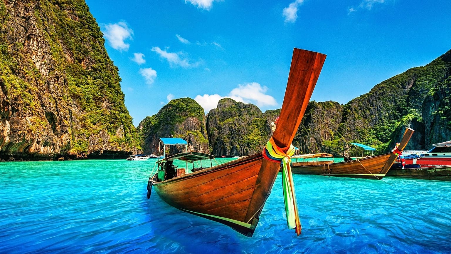 Boats in Maya Bay, Thailand