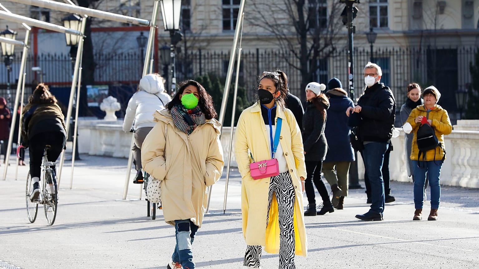 People walk on a street in Vienna, Austria