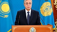 El presidente de Kazajistán Kasim-Yomart Tokáyev en su discurso a la nación, Nursultán, Kazajistán 7/1/2022