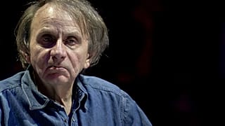 This file photo taken on April 25, 2019 shows French writer Michel Houellebecq taking part in a debate "Dialogue in Europe" in Paris. 