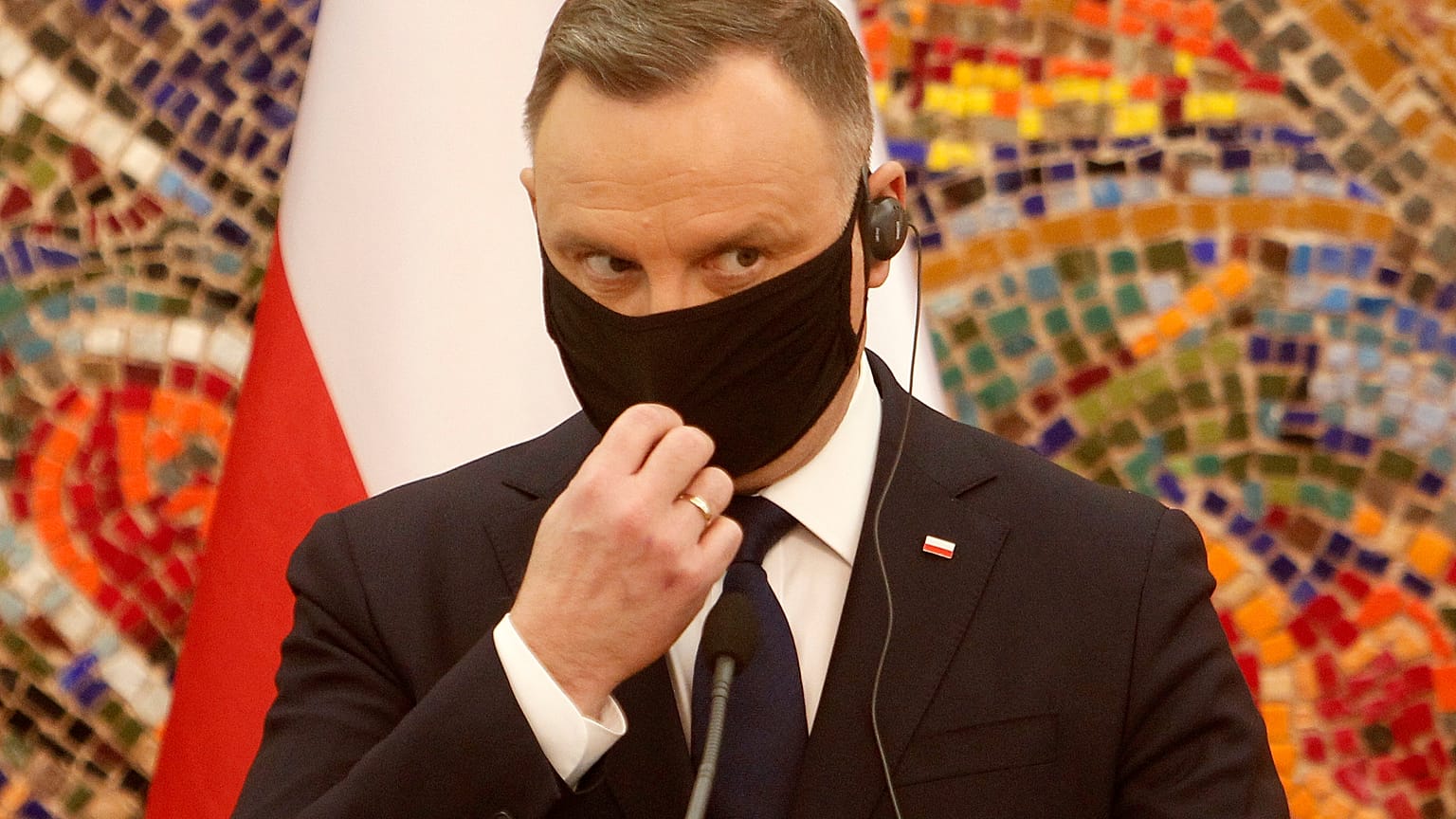 Poland's President Andrzej Duda is pictured during a news conference in Skopje in November.