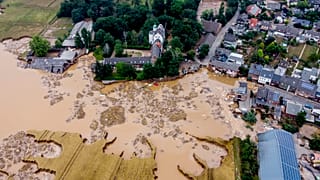 Large areas of the village of Erftstadt-Blessem were flooded in July 2021.