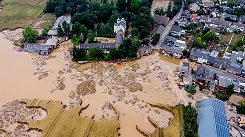 Large areas of the village of Erftstadt-Blessem were flooded in July 2021.