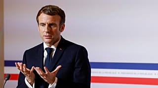French president Emmanuel Macron delivers a speech as he addresses his New Year's wishes to media at the Elysee Palace in Paris,