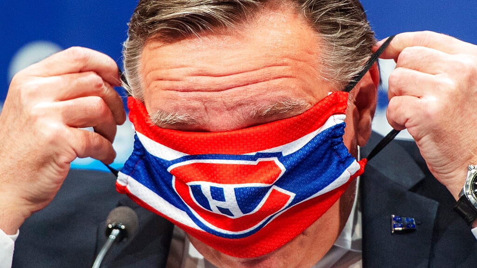 Le premier ministre québécois François Legault à la fin d'un point presse sur le Covid-19, le jeudi 21 mai 2020 à Montréal.
