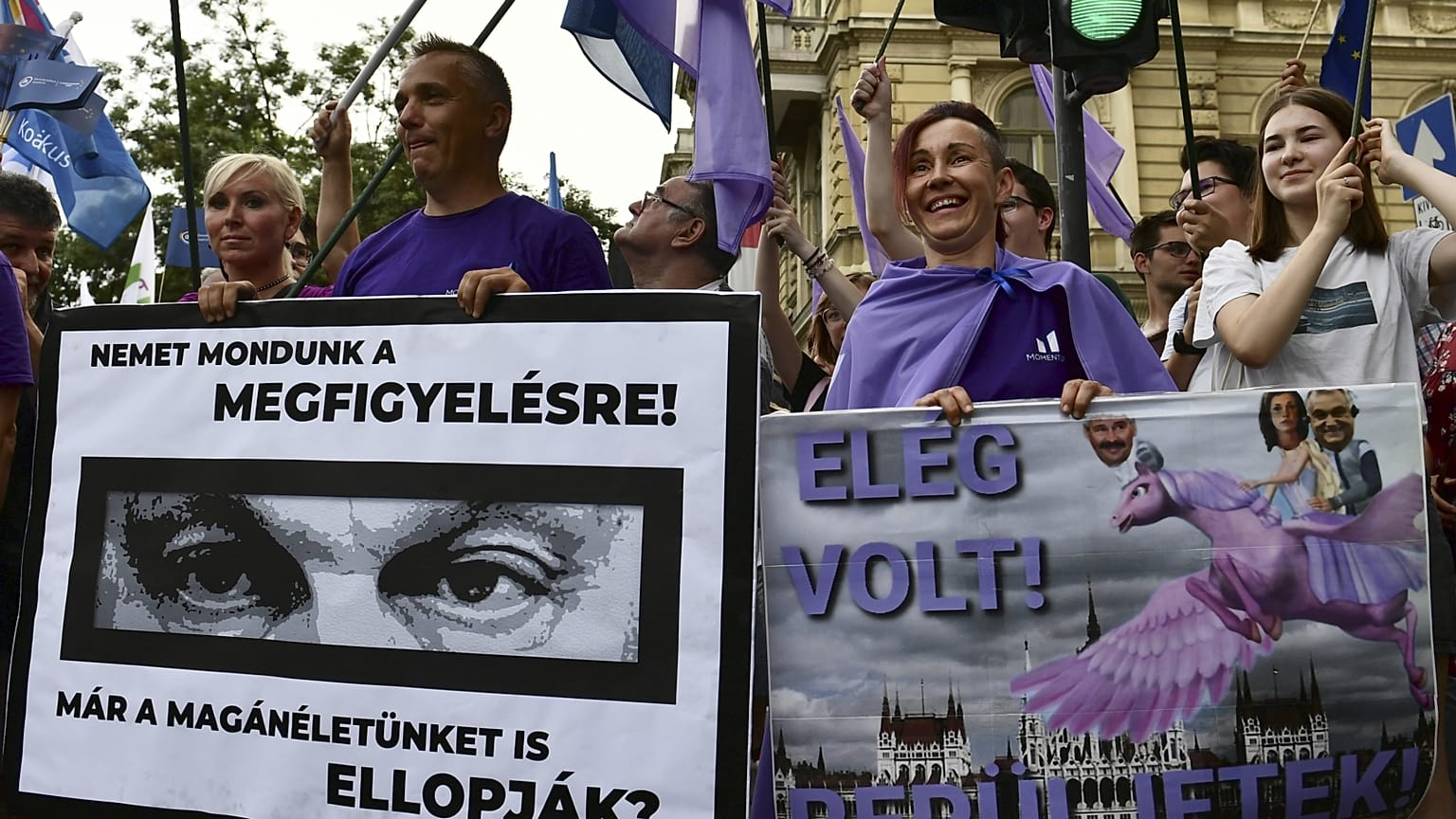 Budapesti tiltakozás a Pegasus-megfigyelések ellen, tavaly júliusban