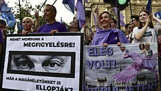 Budapesti tiltakozás a Pegasus-megfigyelések ellen, tavaly júliusban