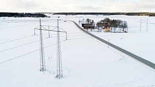 Power lines stand out outside Enkoping, Sweden on March 16, 2018.