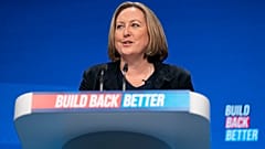 FILE- Anne-Marie Trevelyan Secretary of State for International Trade speaks at the Conservative Party Conference in Manchester, England, Sunday, Oct. 3, 2021.