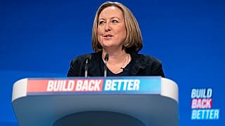 FILE- Anne-Marie Trevelyan Secretary of State for International Trade speaks at the Conservative Party Conference in Manchester, England, Sunday, Oct. 3, 2021.