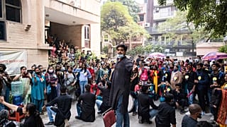 Theatre artists perform 'nukkad natak' in public spaces to make people aware of social issues in Delhi, India