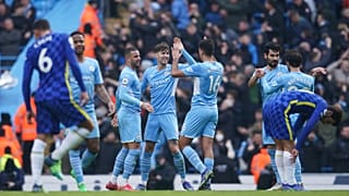 لاعبو مانشستر سيتي بعد الفوز على تشيلسي