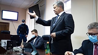 L'ancien président ukrainien Petro Porochenko durant l'audience au tribunal de Kiev, le 17/01/2022