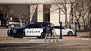 Law enforcement at the scene of the hostage-taking outside the Congregation Beth Israel synagogue in Texas.