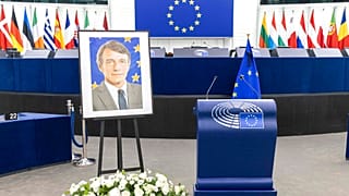 Portrait de l'Italien David Sassoli, président du parlement européen, décédé le 11 janvier 202 - Photo prise dans l'enceinte du parlement européen de Strasbourg, le 17/01/2022