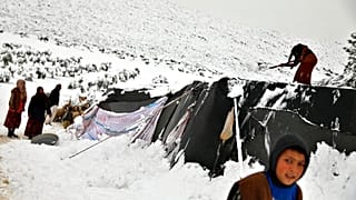 Das eingeschneite Camp in Afrin nördlich von Aleppo