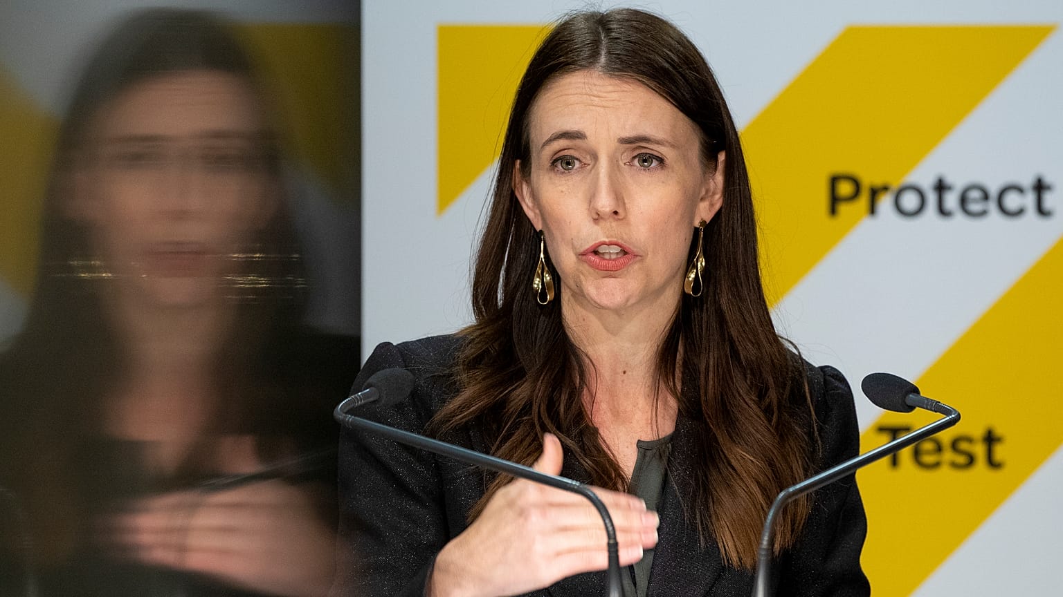 New Zealand Prime Minister Jacinda Ardern addresses a post Cabinet press conference at Parliament in Wellington, New Zealand, Monday, 22 November 2021