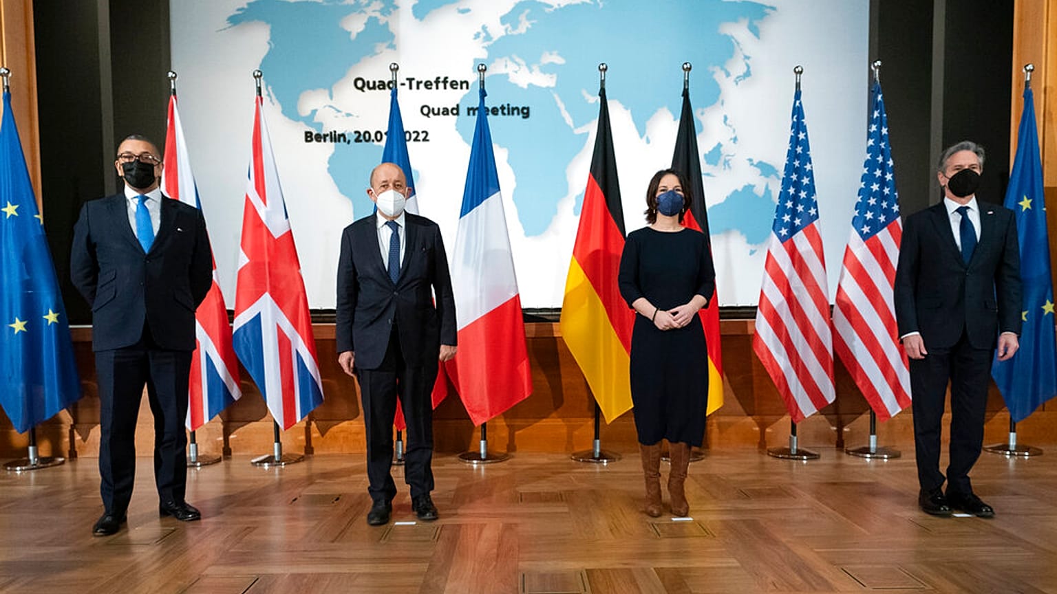 Les chefs de la diplomatie allemand, britannique, français et américian à Berlin le 20 janvier 2022