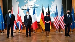 Les chefs de la diplomatie allemand, britannique, français et américian à Berlin le 20 janvier 2022
