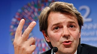 Le ministre français des Finances François Baroin lors d'une conférence de presse à Washington en septembre 2011