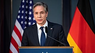 Secretary of State Antony Blinken speaks in Berlin, Germany, 20 January 2022.