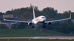 A Ryanair plane that was carrying Belarus opposition journalist Raman Pratasevich from Athens to Vilnius and was diverted to Minsk, lands in Vilnius, May 23, 2021.