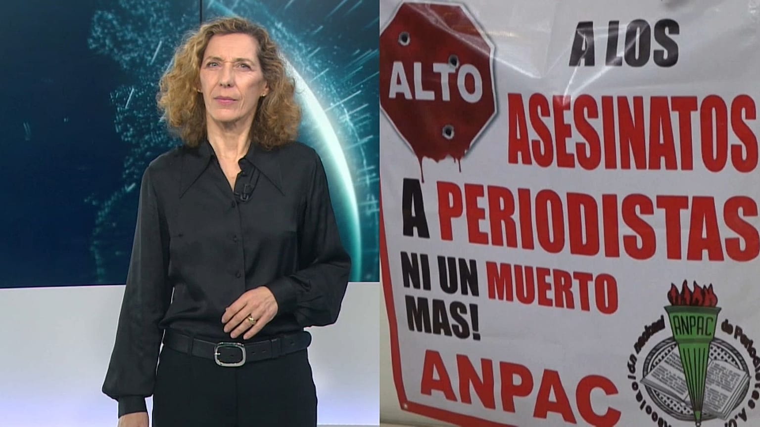 Beatriz Beiras y una protesta de periodistas frente a la Fiscalía de Tijuana, 18/1/2022, Tijuana, México