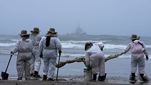 Peru: cleaning crews work to remove oil from beaches