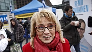 Paivi Rasanen campaigns for the Christian Democrats ahead of the 2015 parliamentary elections.