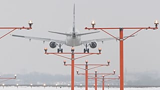  Boeing 767 of the Polish airlines LOT landing at the Frederic Chopin airport in Warsaw