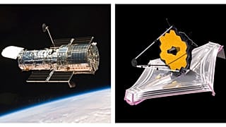 Hubble ile James Webb teleskoplarını yan yana gösteren canlandırma