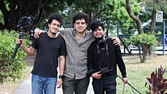 Armando Rodriguez, Fabio Rivas and Victor Canacas, co-founders of Astrálabe pose on shoot in San Salvador, El Salvador