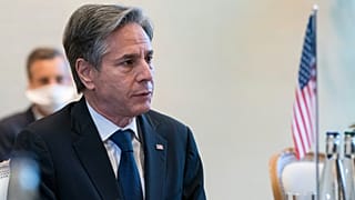 Secretary of State Antony Blinken speaks during a meeting with President of the Swiss Confederation, Ignazio Cassis, Jan. 21, 2022, in Geneva, Switzerland. 